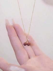 BALMORA 1 pieza Exquisito Collar con Colgante de Cereza de Plata de Ley 925 con Cadena Ajustable para Clavícula, Adecuado para Niña/Mujer/Novia/Madre, Regalo Retro para Fiestas, Citas y Uso Diario Cumpleaños - Plateado - Ver 11