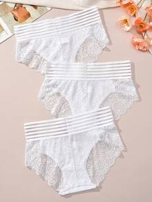 FOVTY 3pcs Plus Size Women Lace Sexy Panties & Lingerie Set, Autumn/Winter - White - View 2