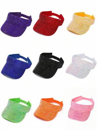 1pc Women's Wide Brim Rhinestone Embellished Adjustable Snapback Hat, High Quality, Shiny Diamonds, Unisex, Suitable For Travel, Vacation, Daily Use, Summer