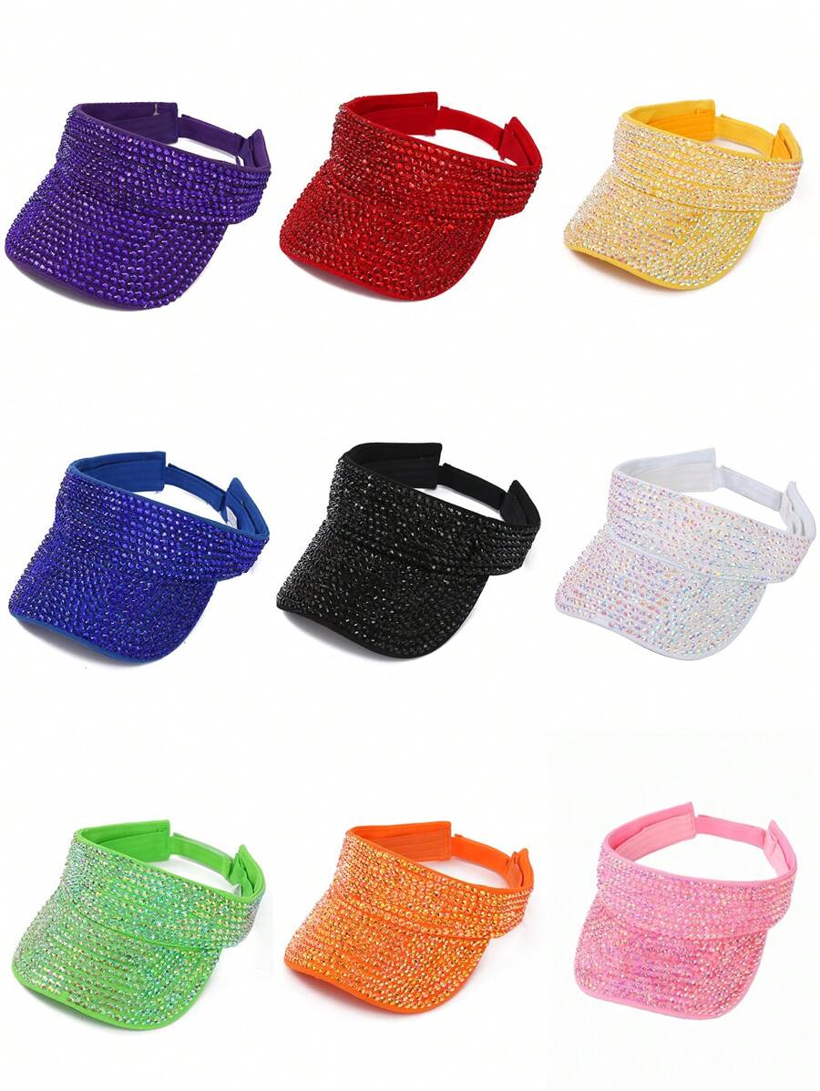 1pc Women's Wide Brim Rhinestone Embellished Adjustable Snapback Hat, High Quality, Shiny Diamonds, Unisex, Suitable For Travel, Vacation, Daily Use, Summer