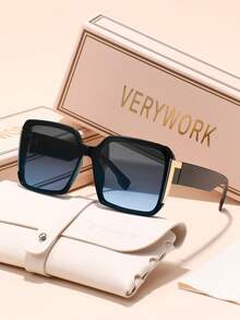 Verywork 1 件方形休闲基本款春季品牌设计女士时尚眼镜，适合驾驶购物高尔夫户外旅行度假服装时尚配饰，是夏季海滩度假、户外、旅行送礼的理想选择，镜腿装饰优雅风格超大方形镜框 - 彩色 - 查看 18