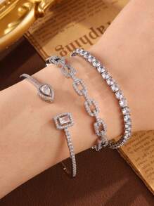 3pcs/Set Elegant & Fashion Women Jewelry Set With Hollow Cubic Zirconia Teardrop Pendant
