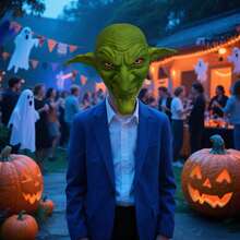 Halloween Headwear Green Monster Face Covering Realistic Facewear Cosplay Costume Accessories For Adults - Green - View 3