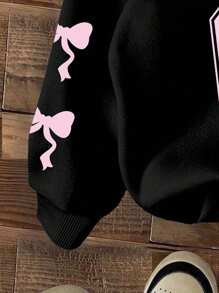 Girls Bow & Number Print Hooded Sweatshirt, Warm - Black - View 6