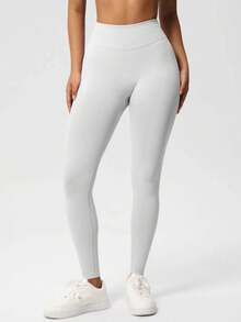 YESOBD Women 4 Way Stretch Sports & Outdoors Seamless Booty Sculpt Tummy Control Fitness Tights,No Front Seam High Waisted Workout Leggings For Women Buttery Soft Yoga Pants Gym Athletic Tights - 羽毛米色 - 查看 2