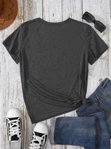 女士夏季休闲圆领短袖图案T恤，万圣节主题