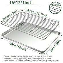 2pcs Stainless Steel Baking Tray With Rack Set, Cookie Sheet, Thickened Edges, Heavy Duty, Anti-Rust, Easy To Clean, Oven Friendly, For Home Baking, Outdoor Picnics, Camping, Suitable As Christmas Gifts, Graduation Party Supplies - Multicolor - View 11