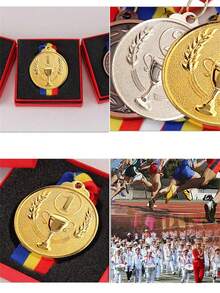 1pc Gold/Silver/Bronze Metallic Medal With Neck Strap, Suitable For Sports Events, School Activities And Corporate Awards (Excluding Gift Box) - Multicolor - View 2