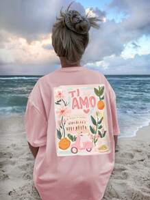 1pc Girls' Casual Letter Print Round Neck Short Sleeve T-Shirt, Summer Student Young Casual Wear - Minimalist English Letter Style T-Shirt Inspiring Imagination And Self-Expression - Pink - View 9