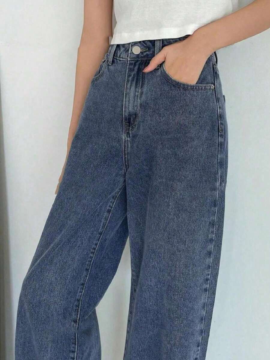 Women's High Waist Washed Jeans Wide Leg Pants High Waisted Butt Lifting Jeans - JEANS-MEDIO - Ver 1
