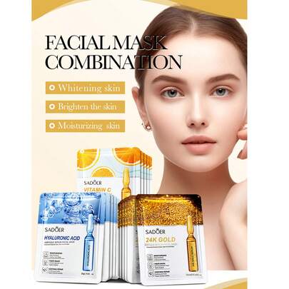 TOEDO 5/10 件 24K 黄金维生素 C 透明质酸面膜面部保湿紧致补水面膜护肤品