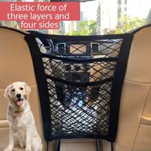 Barrera ajustable para asiento de coche de mascota - Red de almacenamiento multifuncional para el asiento trasero del vehículo, organizador a prueba de mascotas con bolsillos de malla, divisor de espacio entre asientos y accesorio de seguridad para mascotas