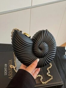 2025金色海螺形单肩包，可拆卸肩带，时尚口红袋，优雅时尚的单肩包，适合晚上外出 - 黑色 - 查看 4