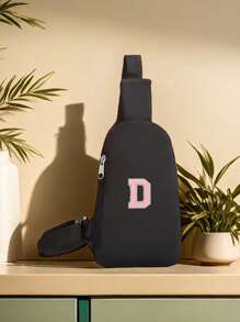 1 Mini-Brusttasche mit modischem DIY 26-Buchstaben-Stoffaufkleber, Reißverschluss-Verschluss, verstellbarer Schultergurt, Schule, Shopping und Freizeitkleidung, zum Aufbewahren von Telefon und Münzen, als Geburtstagsgeschenk für Freunde und Familie, Urlaubsgeschenke, Reißverschlussrichtung zufällig