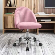 Office Chair Armless Cute Desk Chair Modern Adjustable Swivel Padded Fabric Vanity Task Computer Chair Home Office Desk Chairs With Wheels (Pink) - 粉色 - 查看 5