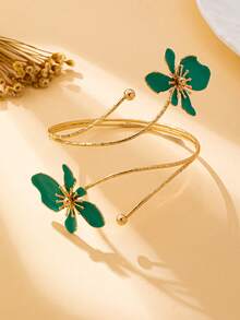 花朵简约袖口可调节时尚绿色臂环 - 綠色花朵臂手鐲 - 查看 4