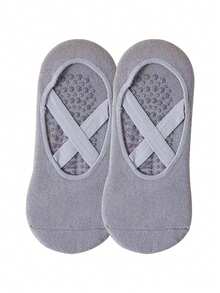 2/5 双女士瑜伽袜，防滑芭蕾舞袜，适合普拉提、芭蕾、健身 - 黑色、灰色、紫色、粉色、秋季