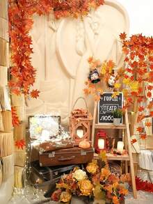 12pcs Bright Autumn Maple Leaf Wreath Vines, Very Suitable For Harvest Season Thanksgiving And Halloween Decorations, Multi-Functional Indoor And Outdoor Decorative Wreaths Simulated Maple Leaf Vines, Wedding Photo Scene Props, Birthday Party Holiday Decorations, Family Autumn Decoration, Room Decor, Home Decor