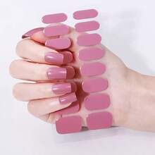 16 片半固化凝胶指甲贴，春夏纯红色自粘式全指甲贴，沙龙品质，持久 14 天，适合女性 DIY 美甲用品