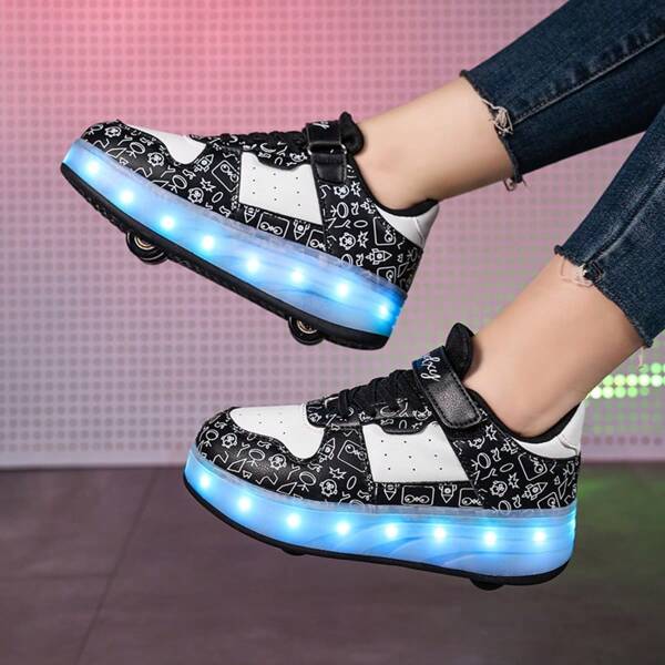 Summer LED Light Up Roller Skate Shoes, Youth Teen Student Adult Couple Fashion Breathable Low-Top Outdoor Sport Sneakers, Unisex, Removable Design For 2-In-1 Wear
