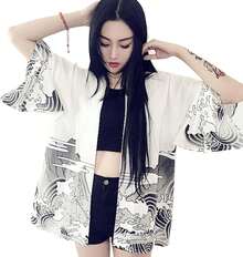 Women Japanese Kimono Cardigan - Harajuku Bathrobe Cardigan Sunscreen Clothes Pajamas Knitting Coathalloween - Goldfish - 查看 2