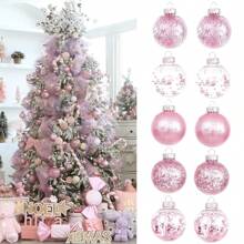 10 Pcs Clear Christmas Ball Ornaments, Champagne Gold Shatterproof Decorative Hanging Ball Ornament With Stuffed Delicate Decorations, Xmas Tree Balls For Christmas Holiday Party