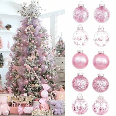 10 Pcs Clear Christmas Ball Ornaments, Champagne Gold Shatterproof Decorative Hanging Ball Ornament With Stuffed Delicate Decorations, Xmas Tree Balls For Christmas Holiday Party