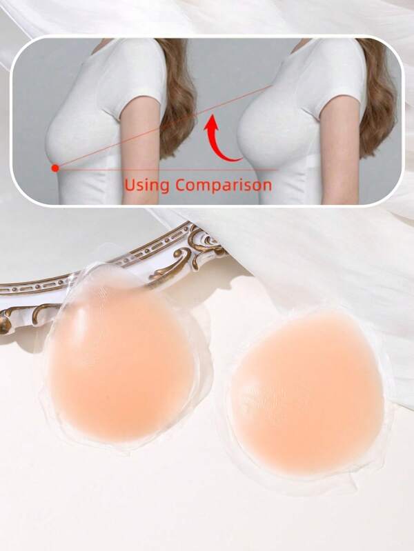 1 Pair Teardrop Shaped Silicone Breast Petals, Waterproof, Sweatproof, Invisible, Reusable Nipple Covers, Lift And Gather