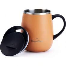 GRANDTIES - Taza de café aislante con asa, tapa deslizante para evitar salpicaduras, termo con forma de copa de vino de 16 oz con doble pared al vacío de acero inoxidable - Zanahoria - Ver 6