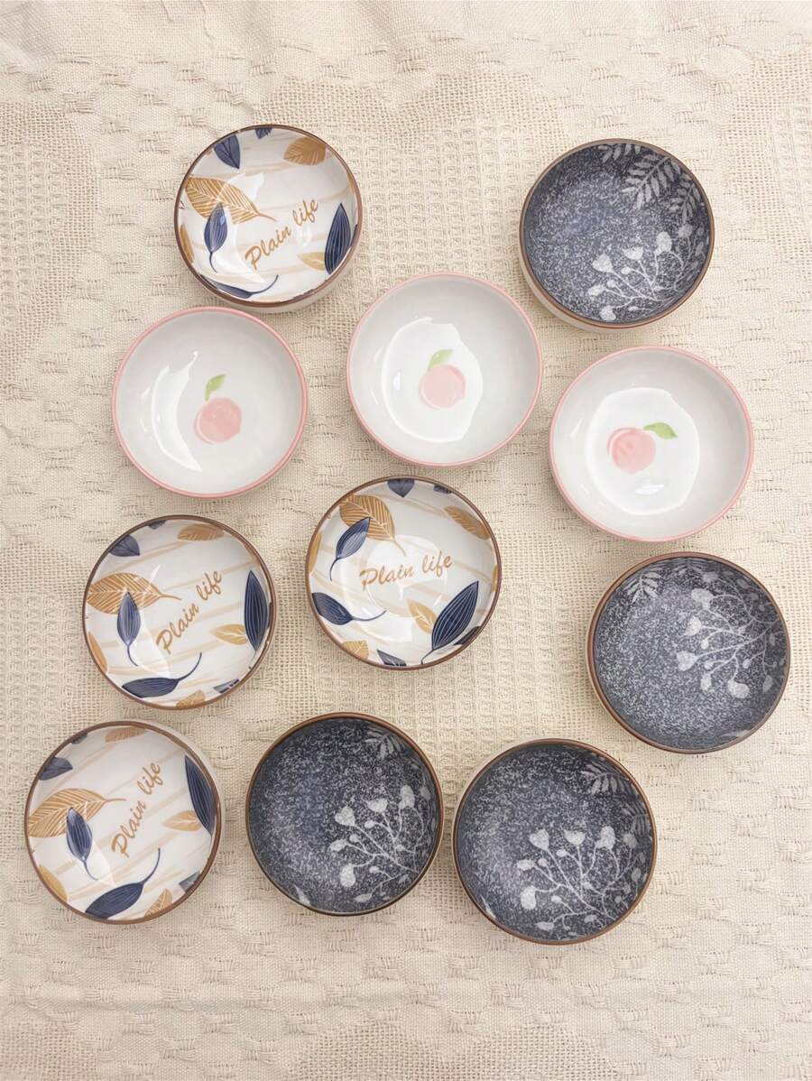 4件/6件/8件/108件陶瓷调味碟，花卉陶瓷调味碟，酱汁碟，家用酱油醋香料碟，适用于家庭厨房，餐厅，寿司吧，聚会，火锅，野餐，露营，烧烤，凉菜，厨房用具，餐具配件，番茄酱沙拉酱黄油碟，小吃盘