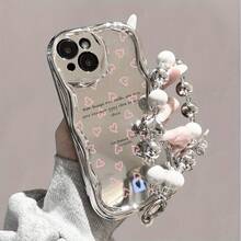 Estuche para teléfono Estuche para teléfono con onda galvanizada de 1 pieza con colgante de perla, cubierta protectora a prueba de golpes de cobertura total, accesorio de moda compatible con la serie 11 12 13 14 15 16 Pro Pro Plus - Diseño elegante Nuevo teléfono - Colores mixtos 3 - Ver 1