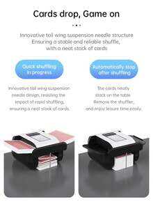 1pc Automatic Card Shuffler - One-Press AUTO & Manual Mode, Electric Shuffling Machine For 1-2 Decks, Low Noise, Rechargeable & Portable Shuffler Machine For Poker, UNO, Blackjack, Skip-Bo, Phase 10 - Automatic Card Shuffler - View 8