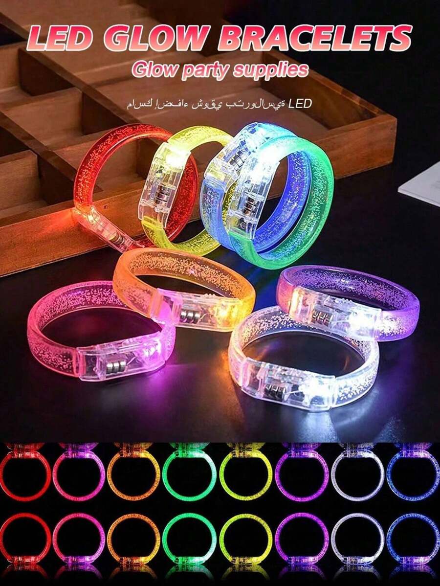 Paquete de 6/10/15 Brazaletes luminosos de burbuja multicolor LED, brazaletes con luces de colores parpadeantes que pueden durar talla grande de 12 horas. Brazalete de fiesta de acrílico con brillo, perfecto para bar, boda, fiesta, concierto, Navidad, regalo de cumpleaños