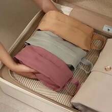 A Set Of Three Fabric Storage Bags, Portable Travel Makeup Pouch, Storage Bags For Underwear And Socks, Hand Wash, Available In Gray, Pink, And Light Brown, Perfect For Travel. - Multicolor - View 9