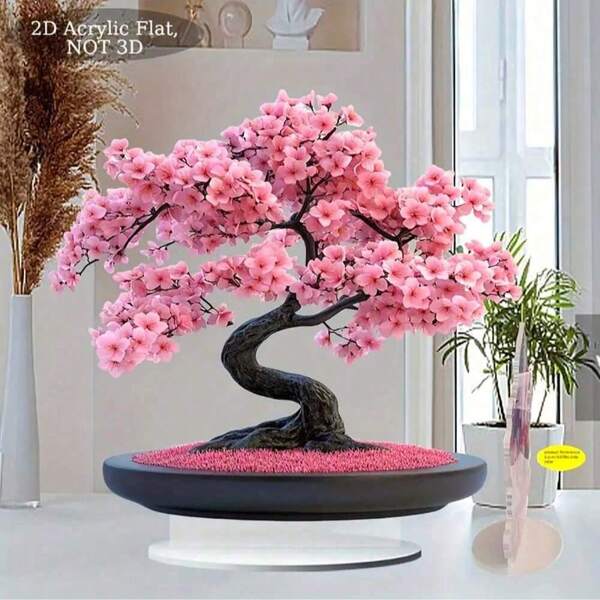 2D Flat, 1pc Pink Cherry Blossom Tree Acrylic Decorative Sign & Plaque - Bohemian Style, Desktop Ornament For Valentine'S Day, Easter, Indoor Seasonal Display, Perfect Gift For Friends, 20.07cm X 20.07cm, No Battery Needed, Holiday Decoration | Floral Acrylic Decor | Decorative Sign