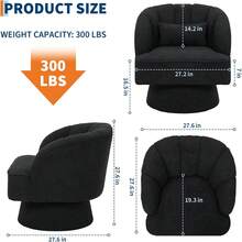 Modern Swivel Barrel Accent Chair,Barrel Chair 360 Degree Velvet Upholstered Armchair With Striped Backrest & Plush Padding, Reading Chair Upholstered Armchair Comfy Round Lounge Chair For Living Room, Bedroom, Reading Nook - Teddy Velvet | Black - View 7
