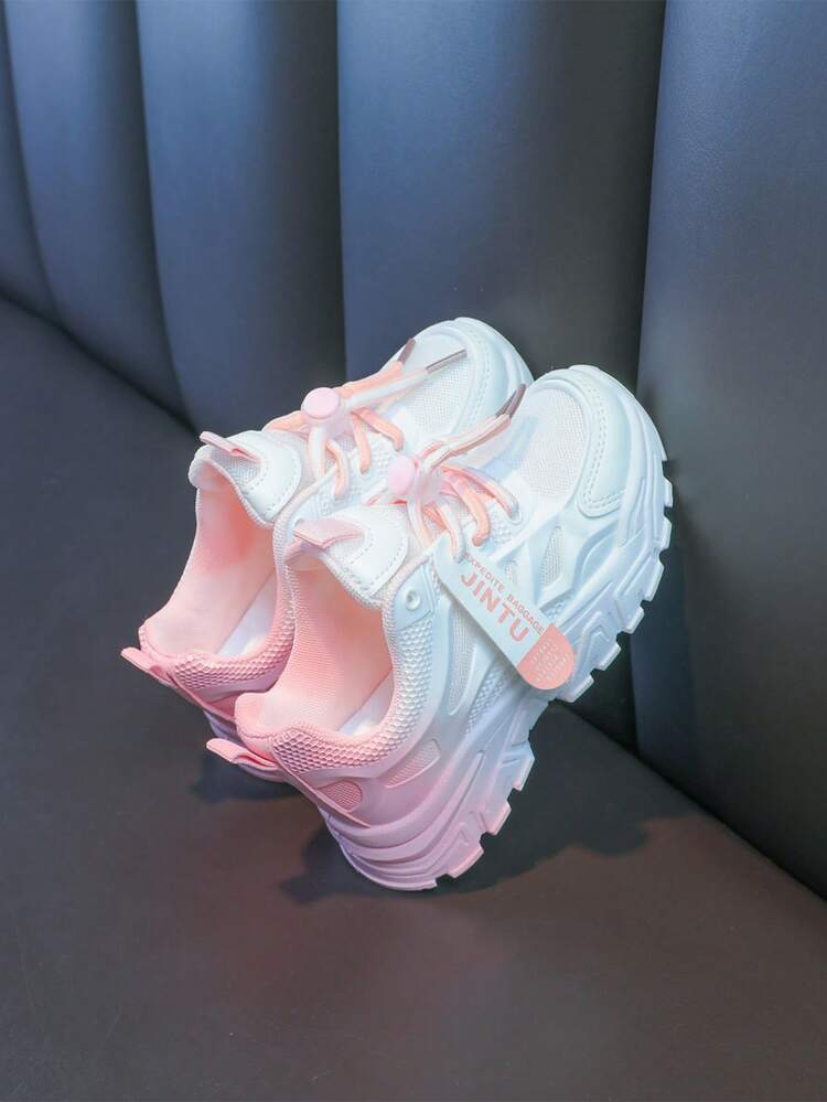 1 par de zapatos deportivos casuales de moda para niñas, de color degradado en PU, zapatos deportivos personalizados, adecuados para uso diario, escuela, deportes, todas las estaciones (estampado aleatorio, pintura en aerosol) - Rosa - Añade 9