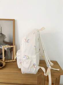 Mochila de gran capacidad con decoración de lazo de color de moda para el campus escolar de mujeres