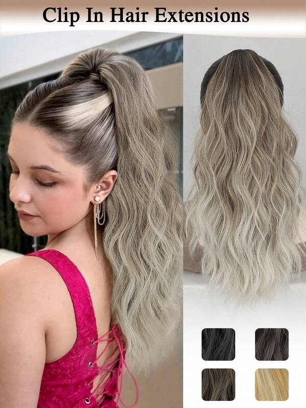 Ponytail Extension 16 Inch Claw Clip Ponytail Hair Extension Natural Synthetic Curly Wavy Hairpiece For Women Daily Use