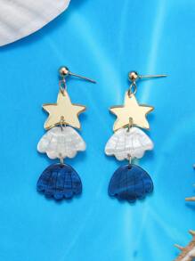 1Pair Summer Beach Vacation Ocean Elements Style Starfish Carving Patterns Shell Drop Earrings For Women Girls Accessories Jewelry