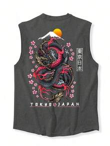 YUNCHIC 男士宽松背心，创意图案，休闲百搭，适合夏季日常穿着，宽松版型，时尚百搭。 - 深灰色 - 查看 2