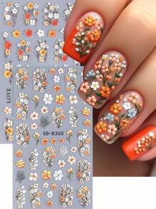 2 pezzi 5D Adesivi per unghie con fiori a cinque petali arancioni e gialli in rilievo, decorazioni per unghie con design floreale per matrimoni, stile Y2K, accessori per unghie con effetto in rilievo