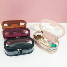 多色PU皮革+PVC化妆洗漱包 | 6色可选 (棕色/黑色/勃艮第红//浅粉色/肉粉色) | 透明可视设计 | 大容量收纳 | 旅行、出差、居家全能装备 | 防水防尘材质 | 金色拉链点缀 | 专业化妆师推荐 | 旅行必备包 学校假期返校用品洗漱包 防水盥洗包 - 彩色 - 查看 2