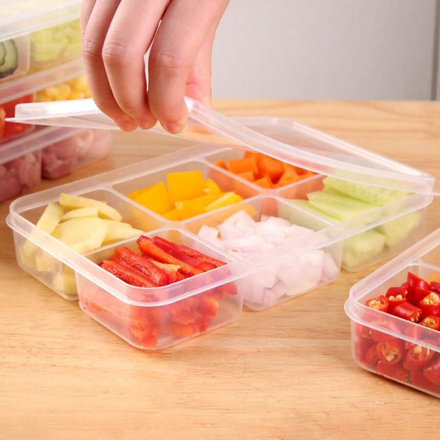 1/5pcs Food Prep Storage Container - 6 Compartment Reusable Bento Lunch Box, Suitable For Home, School, Work And Travel, Food Container, Snack Container, Adult Portion Control Bento Box, Fruit Serving Tray