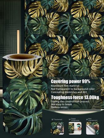 1 Roll 1m/3m/5m Vintage Green Leaves Tropical Plant Pastoral Style Wall Decor Wallpaper, Removable And Self-Adhesive Contact Paper, Vinyl Wallpaper For DIY Home Decor, Room Background, Bedroom, Kitchen, Living Room, Bathroom, Cabinet, Furniture Renewal