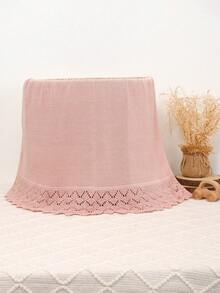 1pc Infant Knitted Solid Color Blanket With Delicate Lace Border, Kids Cozy Blanket, Suitable For All Seasons - Pink - View 4