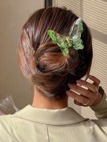 爪夹 4 件/1 件女式 2.68 英寸/6.8 厘米仙女可爱蓝色、白色、绿色、粉色全息蝴蝶形状大号轻质塑料发夹，时尚百搭高档优雅简约发饰适合日常外出、休闲派对、通勤、海滩、沐浴、化妆、学校用品、大学秋季配饰秋冬度假装女士 - 彩色 - 查看 4