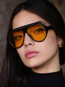 时尚复古超大镜框环绕式眼镜，适合街头、T台、情侣、派对、度假、海滩、日常佩戴，装饰性眼镜，盾形色调 - 彩色 - 查看 14