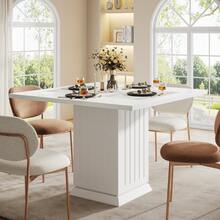 Tribesigns 90cm White Square Dining Table With 2 Placemats – Sturdy Pedestal Base For Dining Room, Living Room, And Kitchen - White - View 8