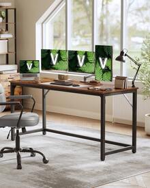 VASAGLE Bureau d'Ordinateur, Table, 160 x 60 x 76 cm, pour Bureau, Chambre, Salon, Cadre en Métal, Marron Rustique et Noir d'Encre - Tabac - Voir 3